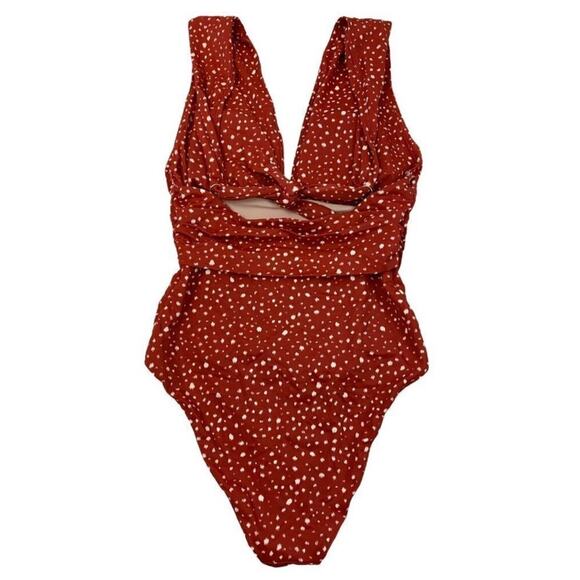 NWT‎ Chelsea28 Women's Small Red Polka Dot Deep Plunge One-Piece Swimsuit - Picture 4 of 7